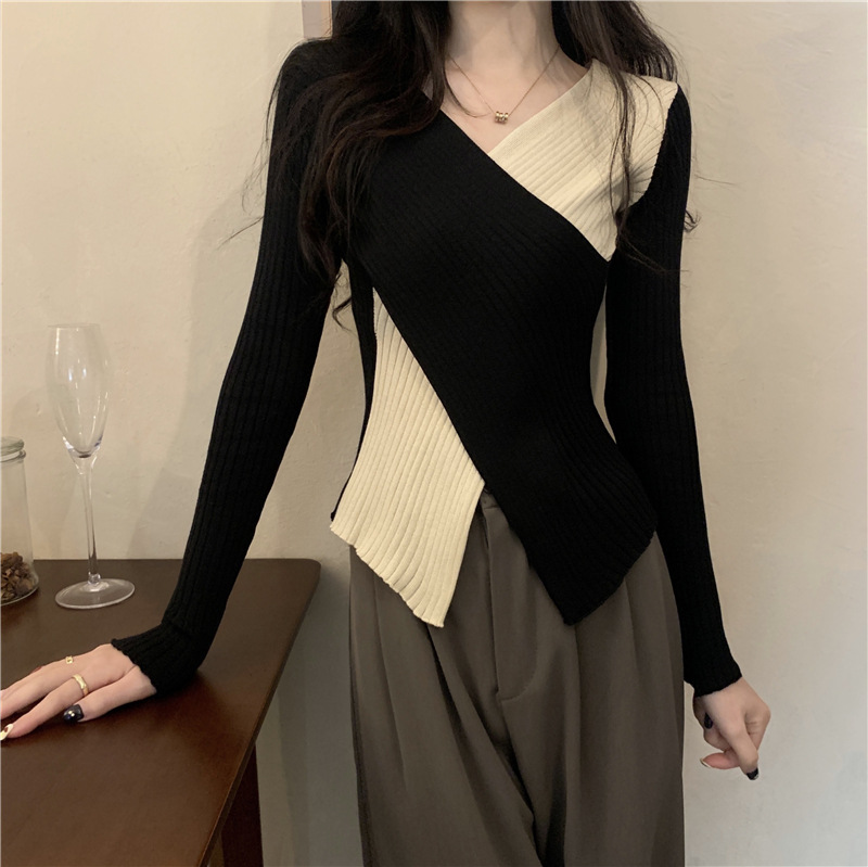 Aria Basics Women's Slim Fit V-neck Knit Pullover European Style_voghion.com