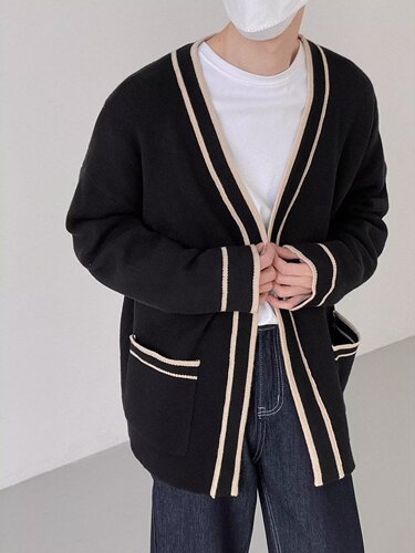 Spring and autumn new style cardigan sweater, men's V-neck sweater, Korean style loose, lazy casual trend sweater, men's outer