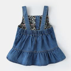Ladies' Baby Spring Belted Dress for 1-Year-Old Children, Denim Skirt Spring Outfit for Girls, Baby Spring and Autumn Dress