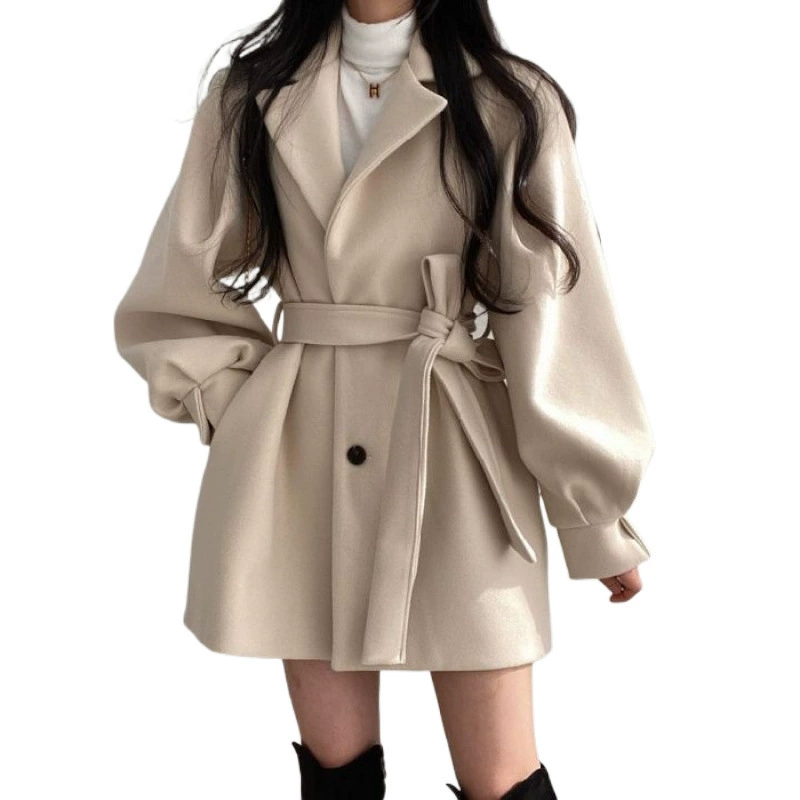 Демисезонный trench coat, длинный костюм, шерстяное пальто, куртка, корейский стиль, свободный крой, повышенная толщина, средняя длина, для подростков