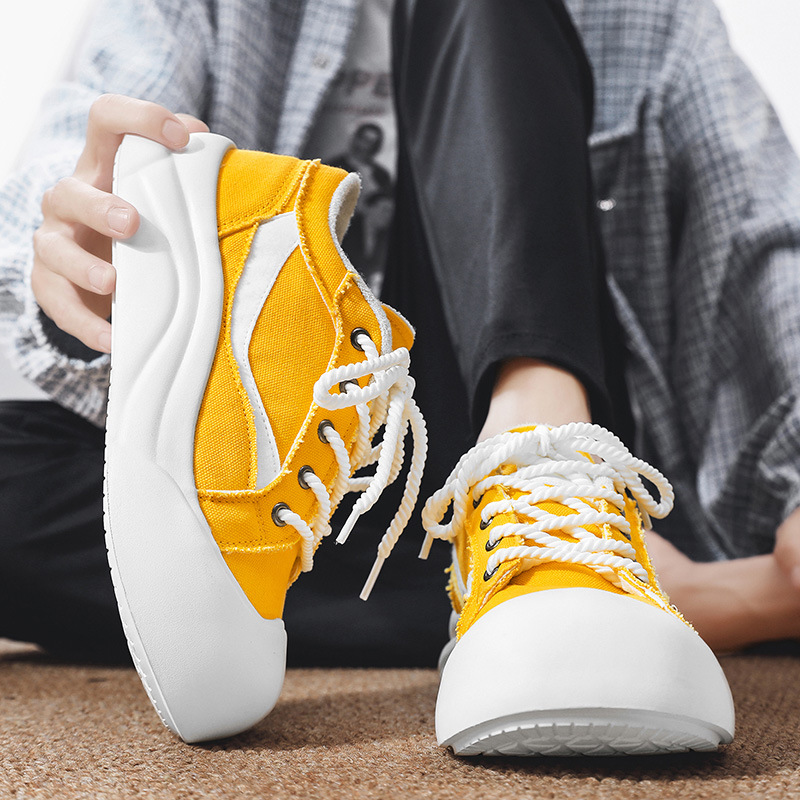 Zapatos de punta grande feos y lindos de nicho, zapatos de lona de otoño coreanos de suela gruesa con absorción de impactos, zapatos casuales bajos cómodos y versátiles