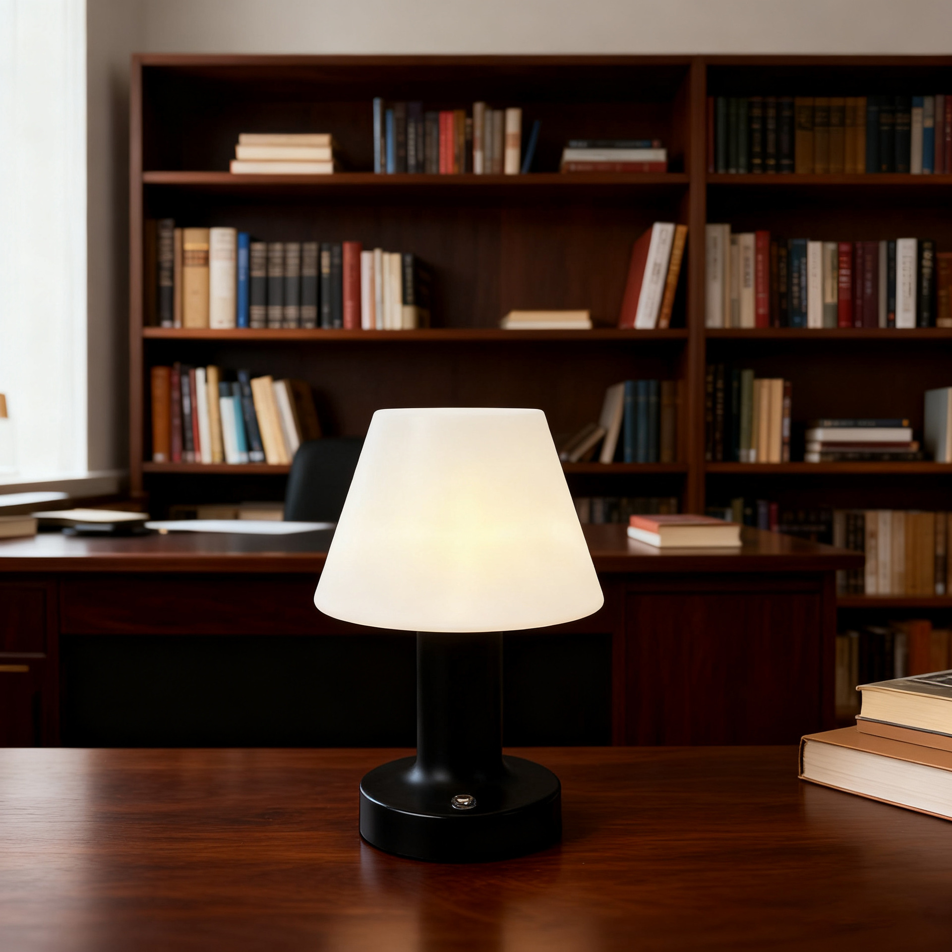 Lámpara de escritorio redonda de hongo dormitorio lámpara de noche de metal rotomoldado fábrica de lámpara de escritorio LED dedicada a la decoración redonda transfronteriza USB