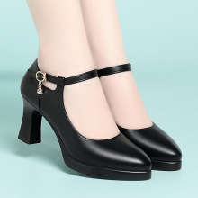 一字扣防水台粗跟一体跟舞蹈鞋配旗袍高跟鞋女软皮模特黑色工作鞋