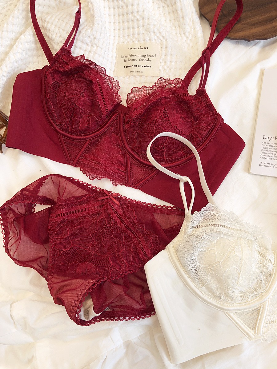 2024 autumn and winter bright red birth year lace underwear seamless thin bra soft steel ring anti-sagging bra