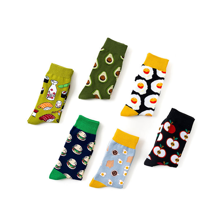 Korean Style Cute Food Printing Contrast Color Medium Tube Cotton Socks display picture 5