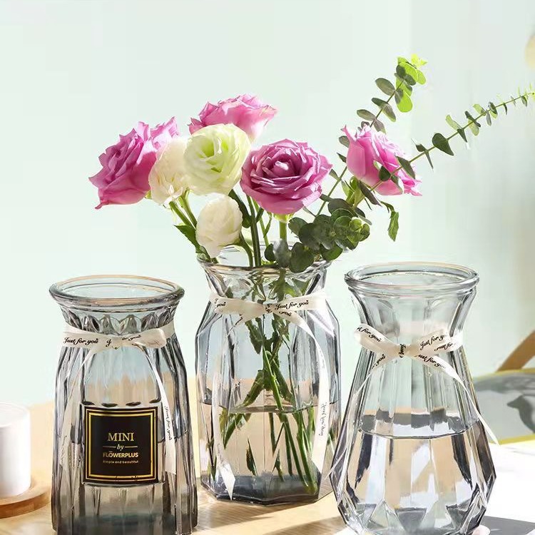 Tres piezas de estilo nórdico ins florero de vidrio transparente flor seca sala de estar arreglo de flores hidropónico rábano verde Lily adornos