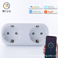 WIFI定时电能计量双插座EU远程控制开关语音联动Alex智能远程控制