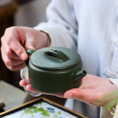 宜興原礦翡翠綠泥名家紫砂壺全手工 心如止水漢瓦泡茶壺底部刻畫