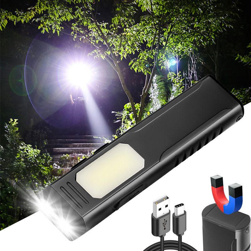 Customized Cross-border USB Rechargeable Work Light With Buzzer, Magnet, COB LED Strong Light, Portable EDC Flashlight_voghion.com