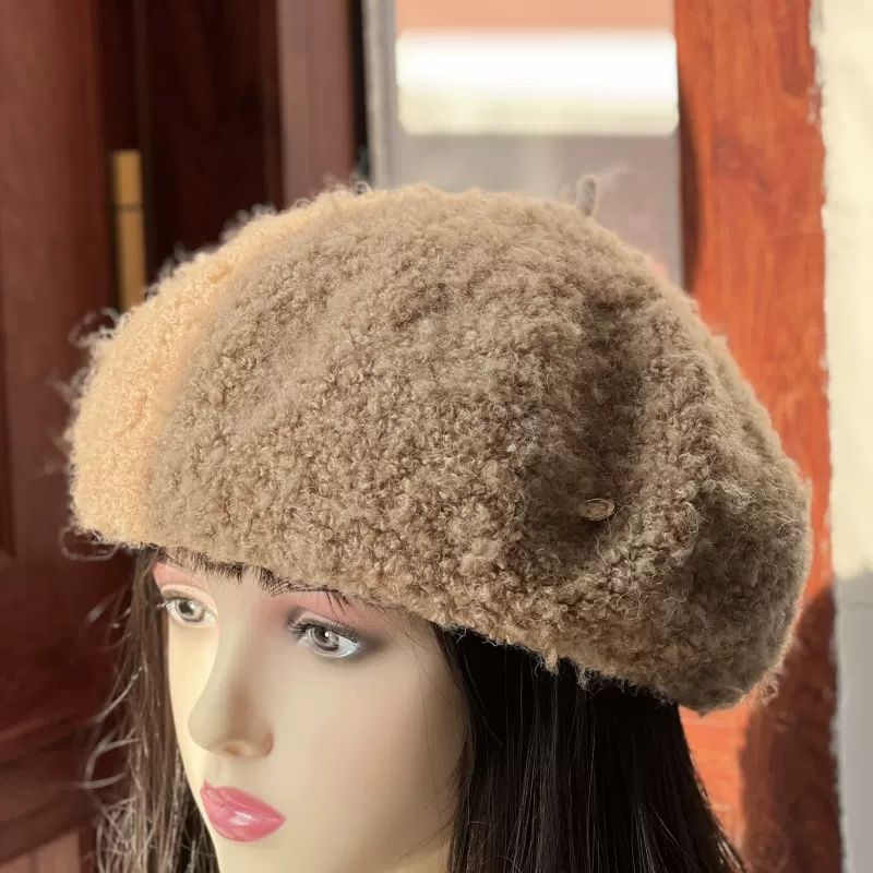新款时尚贝雷帽女秋冬季显脸小保暖毛绒帽画家帽百搭蓓蕾帽ins潮