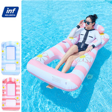 亚马逊新款 小雏菊条纹充气浮排夹网水上躺椅泳池浮水上床浮力垫