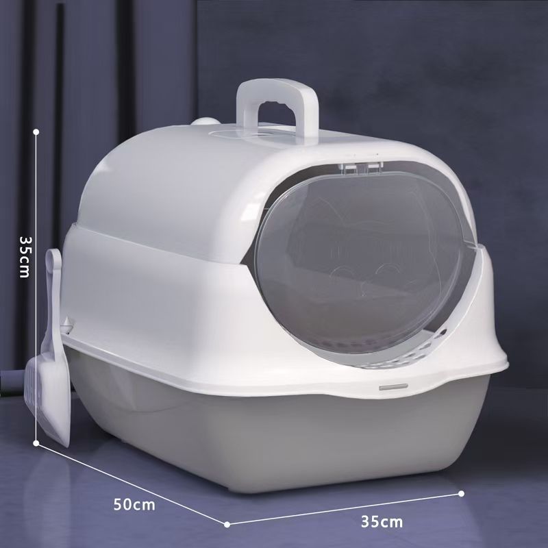 Toilet para gatos totalmente cerrado desodorizante extra grande anti-derrames con arena para gatos pequeños, arena para heces para gatos