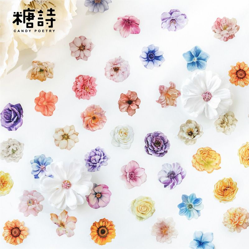 砂糖の詩と紙の花びらの異形のテープの花の手紙の約のシリーズの軽い復古の水彩のテーマの装飾は底を打って貼ります|undefined