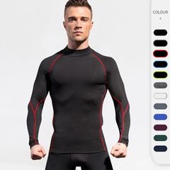 Men's High Collar Fitness Long Sleeve PRO Running Long Sleeve T-Shirt Autumn/Winter Elastic Quick-Dry Stand Collar Hoodie 1058