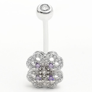 New S925 silver belly button ring puncture jewelry Europe and the United States rotating four heart-shaped zircon belly button Nail Manufacturers wholesale