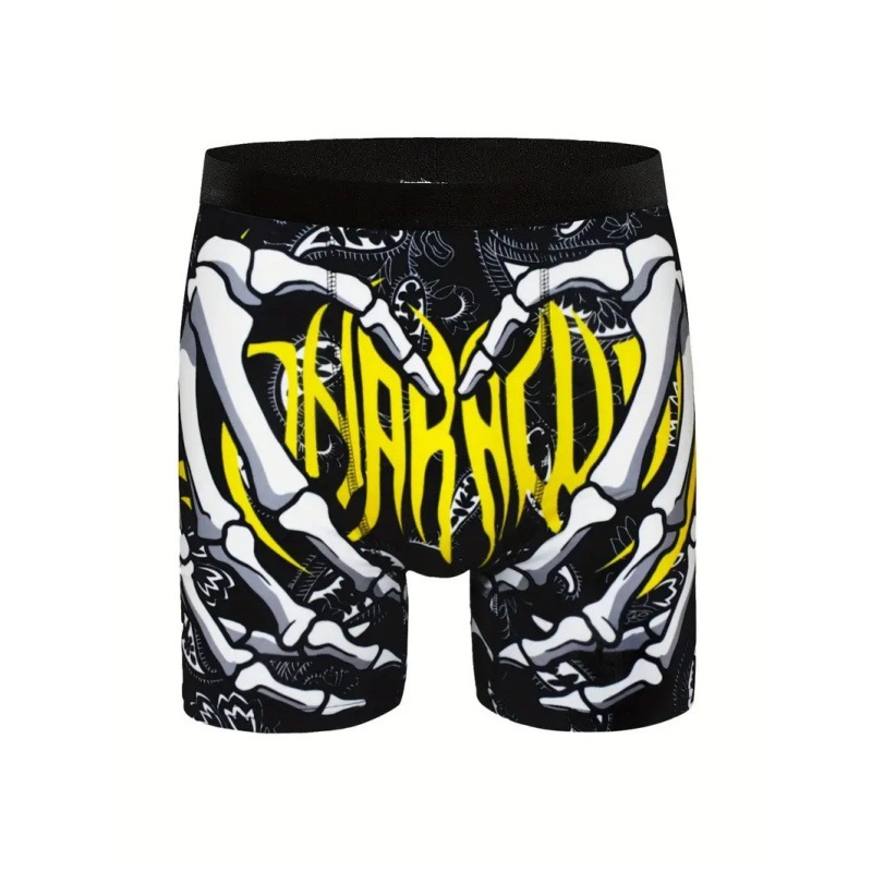 Ropa interior de longitud media de ángulo plano delgado de cintura media sexy para hombres Venta caliente Esqueleto que lema Graffiti Impresión 3D
