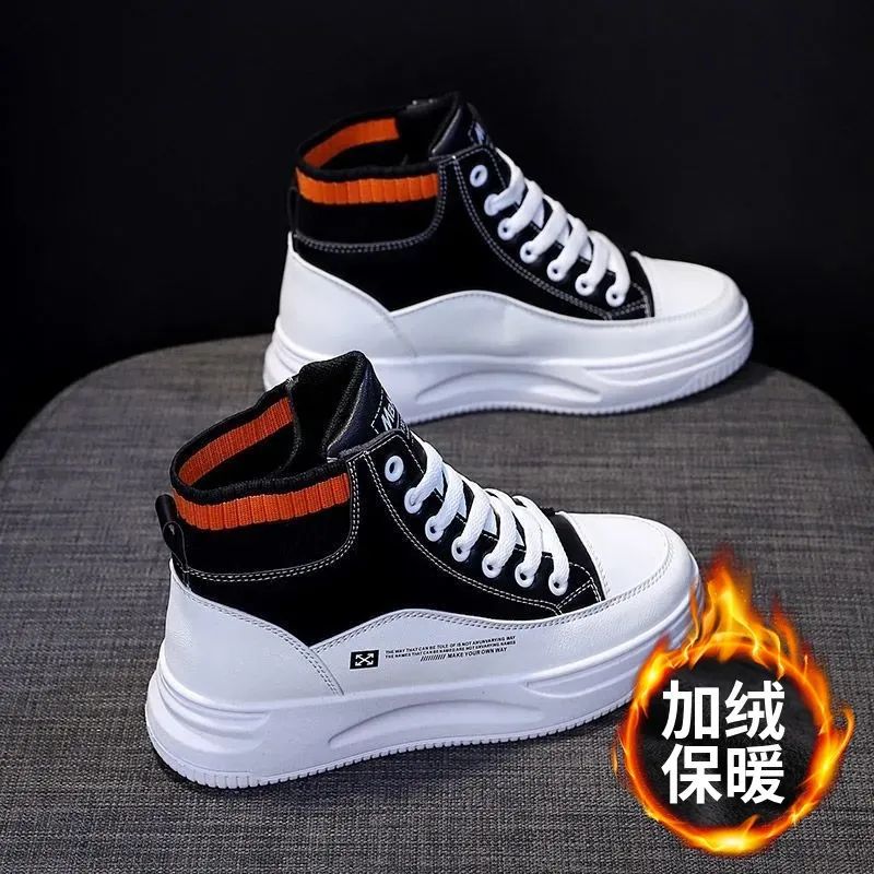 Zapatos blancos de alto impacto para mujeres 2024 zapatos de cuero de otoño con suela gruesa zapatos deportivos casuales de skate para mujeres más cómodos