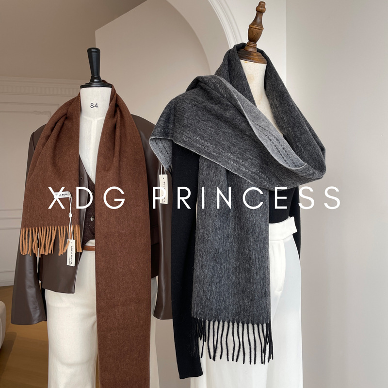 Sensazione premium ~ Sciarpa calda autunnale e invernale in lana australiana al 100%, bifacciale, tinta unita, adatta sia per uomo che per donna_voghion.com