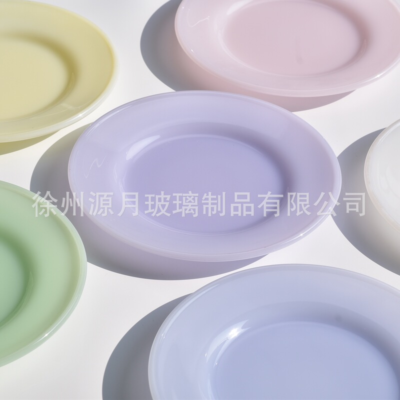 Vintage Milk Glass Plate Jade Glass Plate Milk Glass Tableware American Vintage Dinner Plate Color Pattern Printing