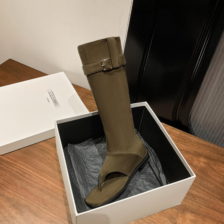 Boot nữ cổ cao ôm bắp chân da thật phong cách miền Tây — mơ, nâu chi tiết 78