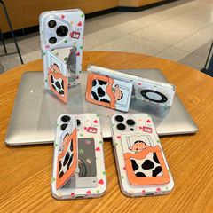 适用iPhone17ProMax睡觉牛奶小新支架华为oppo小米vivo苹果手机壳