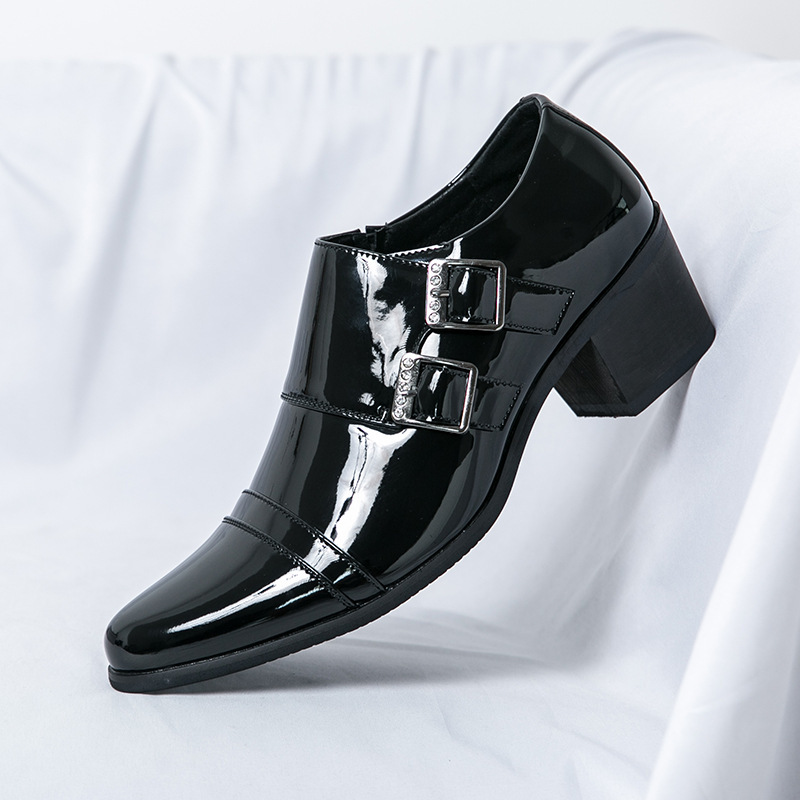Personalized Thick-Soled High-Heeled Leather Shoes for Men, Cross-Border Large Size Pointed-Toe Groom's Wedding Business Formal Double-Breasted Men's Shoes