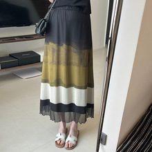 绿野仙踪印花网纱半身裙女夏季新款高腰显瘦复古中长款直筒裙子
