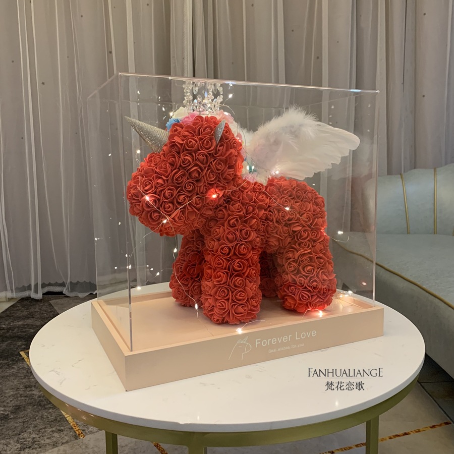 Unicornio flor inmortal rosa ramo caja de regalo de regalo para el día de San Valentín para la novia esposa y amiga