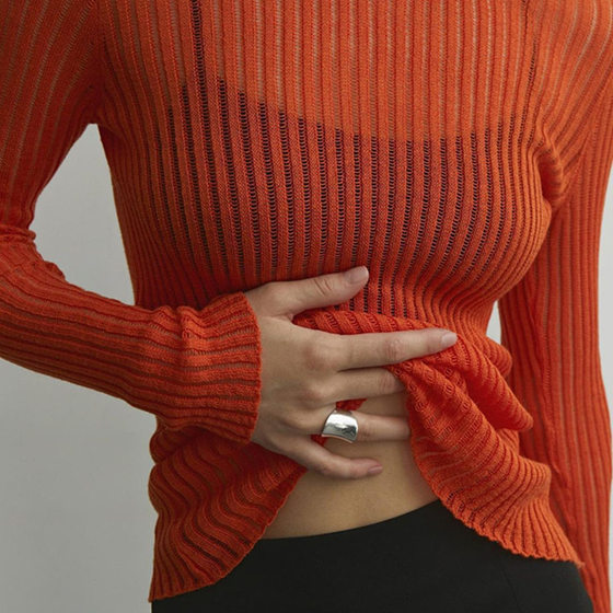 2022 European and American Spring and Summer New Hot Selling Long Sleeve Crewneck Thin Breathable Knitted Wool Jacket 20220044