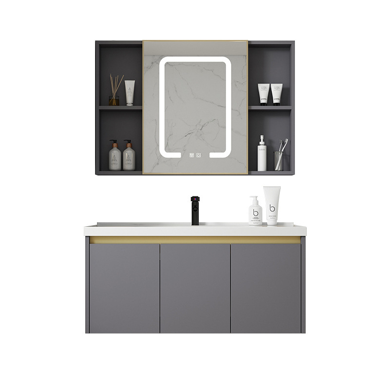 Luz de lujo espacio aluminio baño gabinete combinación integrada cuenca cerámica simple lavabo baño lavabo combinación