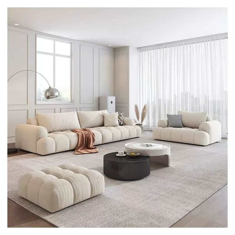 泡芙棉花糖沙发客厅小户型直排三人位家具法式奶油风猫爪布艺沙发