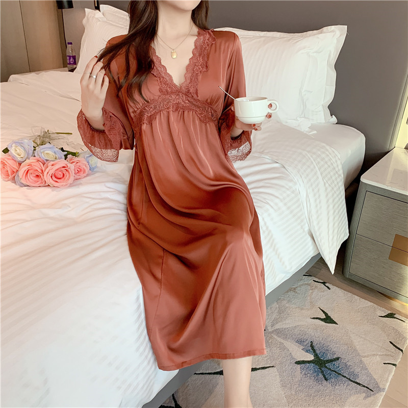 Pajamas Pajamas Women's Spring and Autumn Long Sleeve 2022 New Autumn French Court Princess Style Home Skirt with Chest Pad Pajamas Pajamas Women's Spring and Autumn Long Sleeve 2022 New Autumn French Court Princess Style Home Skirt with Chest Pad