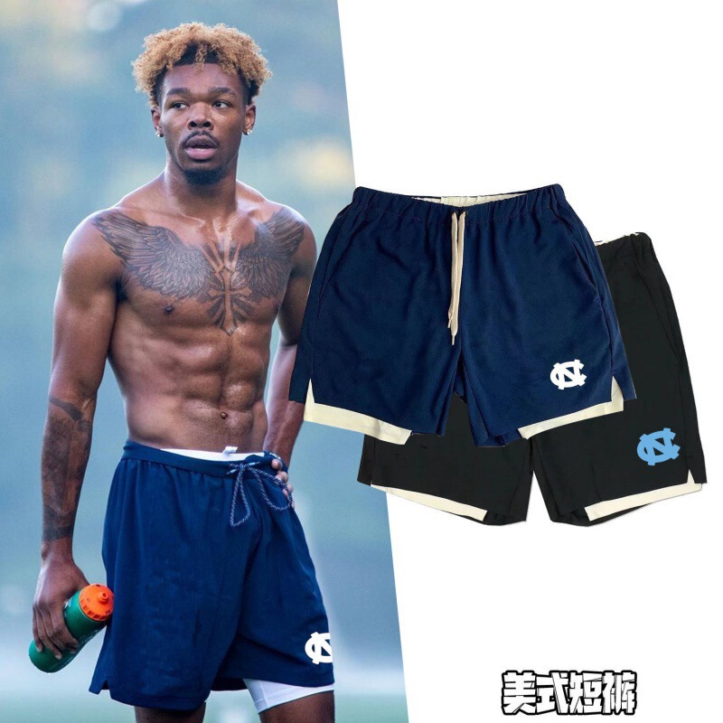 American-Style Shorts Ncaa Summer New Fake Two-Piece Basketball Shorts Men's Training Color Running Sports Mid-Length Shorts Half Pants