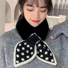 秋冬时尚保暖围脖加厚百搭韩版针织颈脖套仿獭兔毛绒交叉波点围巾