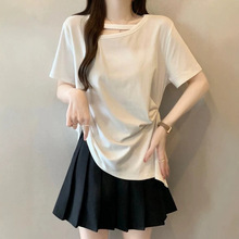 设计感正肩短袖T恤女2026夏季新款大码微胖mm独特小衫不规则上衣
