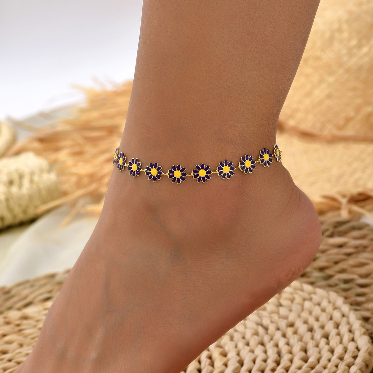Anklet Classification Sweet Flower Artificial Pearl Alloy Beaded Enamel Women's Anklet