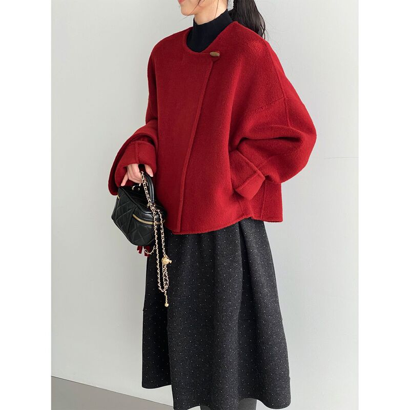 Korean-Style Gentle and Elegant Double-Sided Wool Coat with Scarf for Women, High-End Feel, Petite Woolen Coat A610