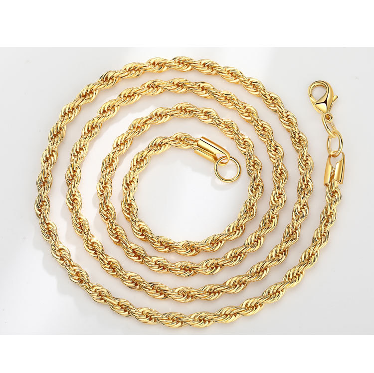 Necklace Classification Wholesale Jewelry Hip-Hop Punk Geometric Copper Plating Necklace Cuban Link Chain Curb Chain Twisted Rope Chain Figaro Chain