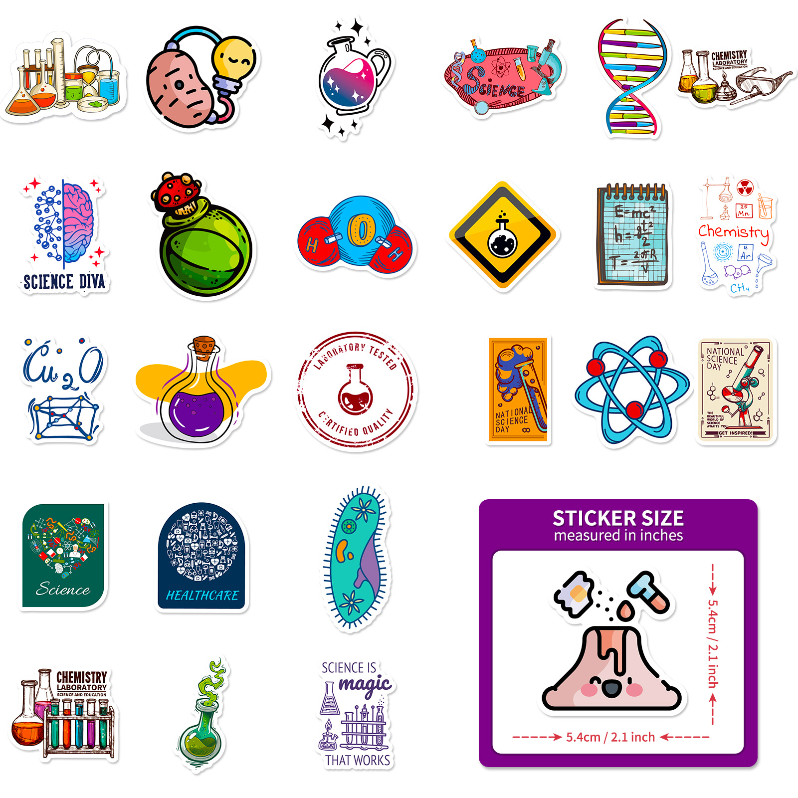 50 piezas de laboratorio científico laboratorio pegatinas nueva química científica laboratorio vaso graffiti pegatinas