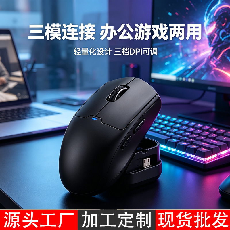New Wireless Mouse with Three Modes, Bluetooth, for Gaming, Office Use, Lightweight, Rechargeable, for Desktop Computers and Laptops