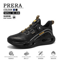 普瑞达秋冬38码皮面男鞋旋转纽扣劳保鞋男踩屎感气垫运动跑鞋男孩