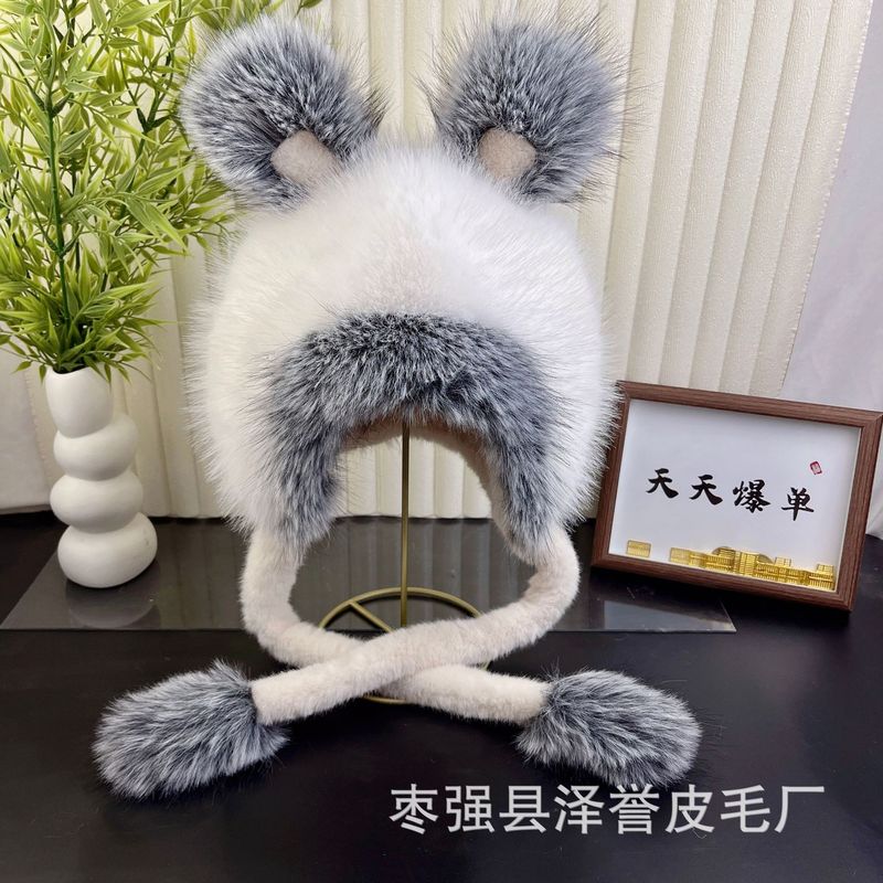瑶瑶兔狐狸毛护耳帽女款大头围儿童皮草帽子秋冬加厚保暖成人帽|undefined
