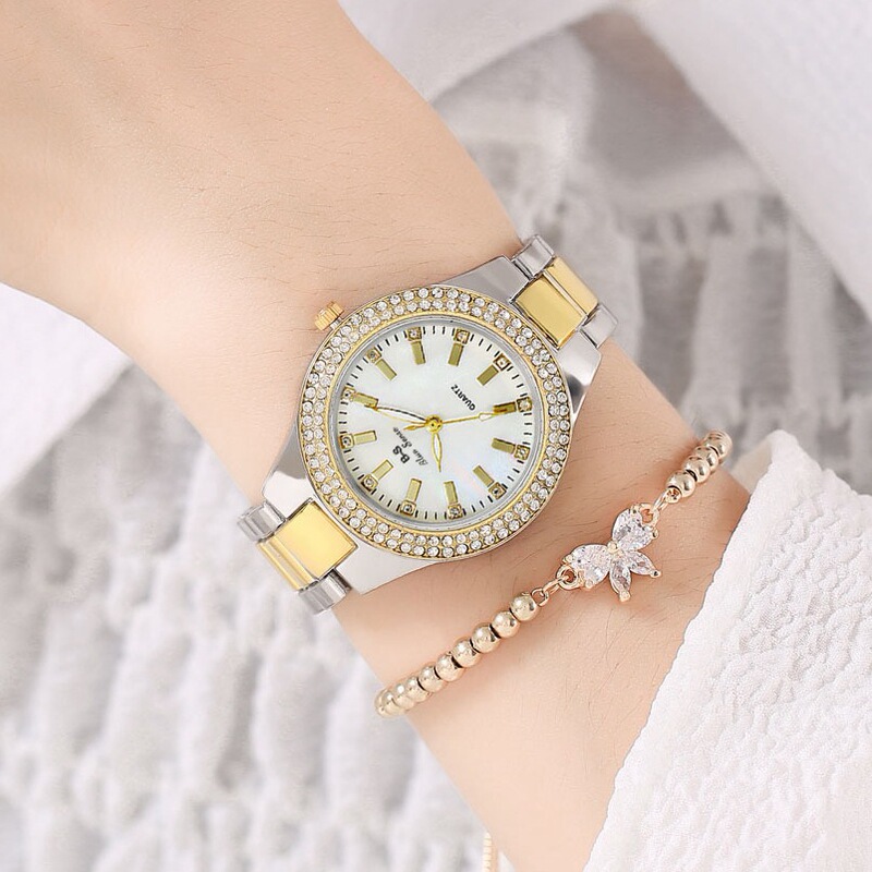 Live Broadcast Goods, Fashionable and Versatile Alloy Steel Band Quartz Women's Watch, Cross-Border Hot-Selling New Product, Diamond-Encrusted Watch