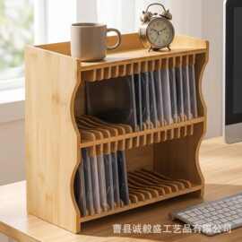 跨境木质桌面CD整理架双层桌面DVD存饭电影盒木质办公室32格展示