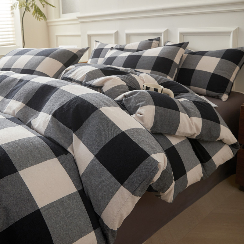 Nuevo estilo nórdico cama de algodón puro traje de cuatro piezas sábanas de algodón lavado de algodón edredón conjunto de dormitorio de tres piezas 2025 nuevo