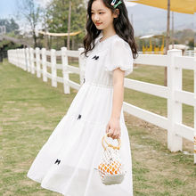少女夏季白色雪纺连衣裙长款新款初中学生高中生学院风裙子夏装