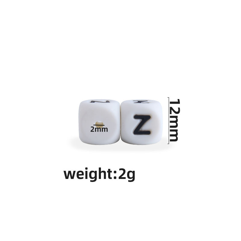 12mm bebé suministros 26 silicona inglés cuentas DIY nombre chupete cadena mordedor Accesorios