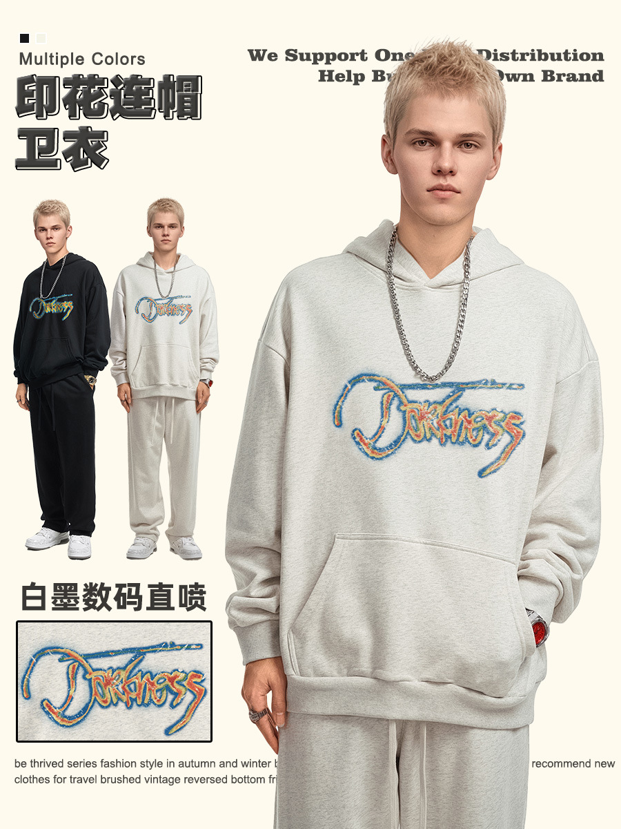 Be Hombres| 2025 otoño americano pesado casual versátil chaqueta de impresión de imagen térmica chaqueta con capuz para hombre