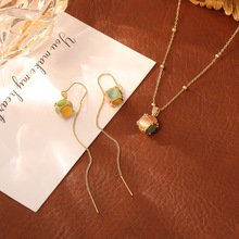 抖音爆款猫眼石魔方项链耳环夏日多巴胺方糖高端轻奢气质时尚耳线