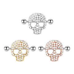 Cross-border eBay Amazon Wish Stainless steel full drill skull head diamond inlaid nipple ring Body piercing jewelry wholesale